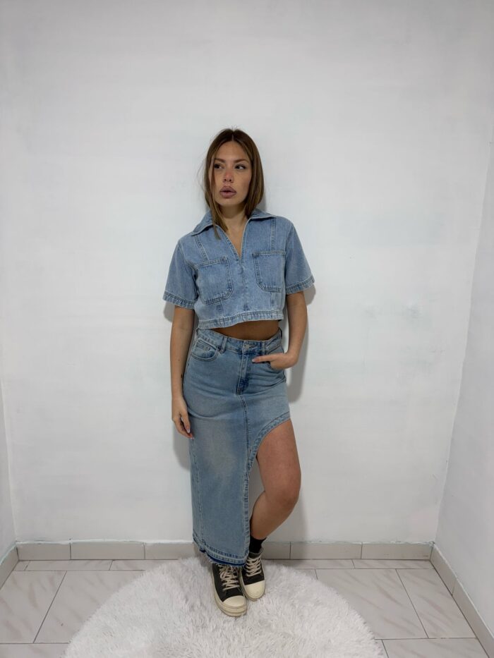 CAMICIA CROP IN DENIM BY LUMINA - immagine 2