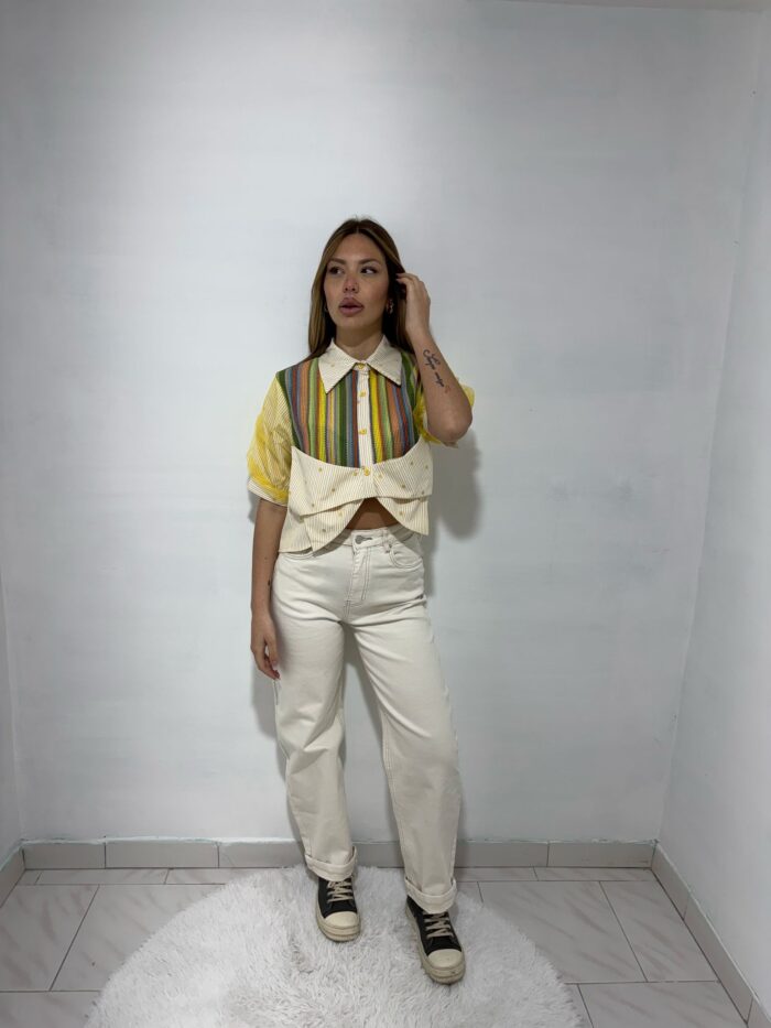 camicia crop multicolor - immagine 3
