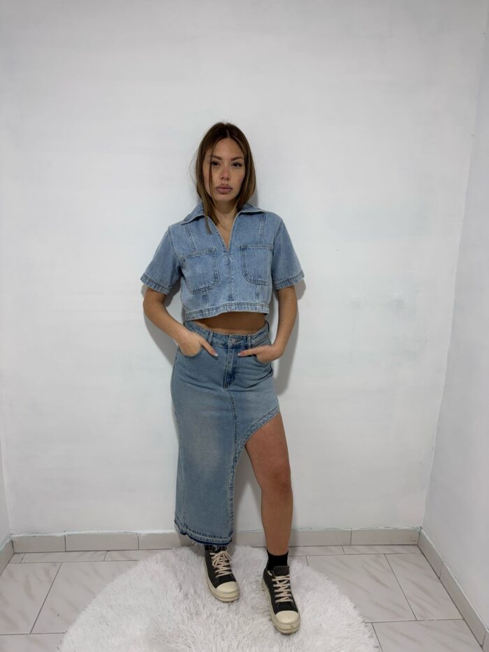 CAMICIA CROP IN DENIM BY LUMINA - immagine 3